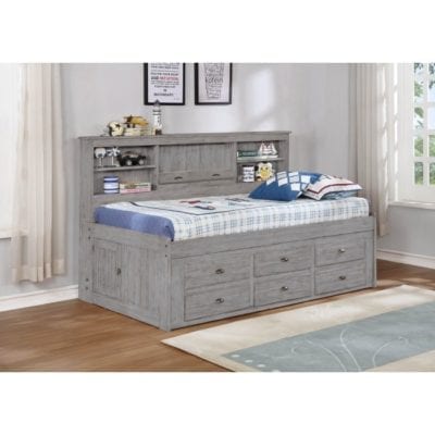 Twin bed with shelving unit
