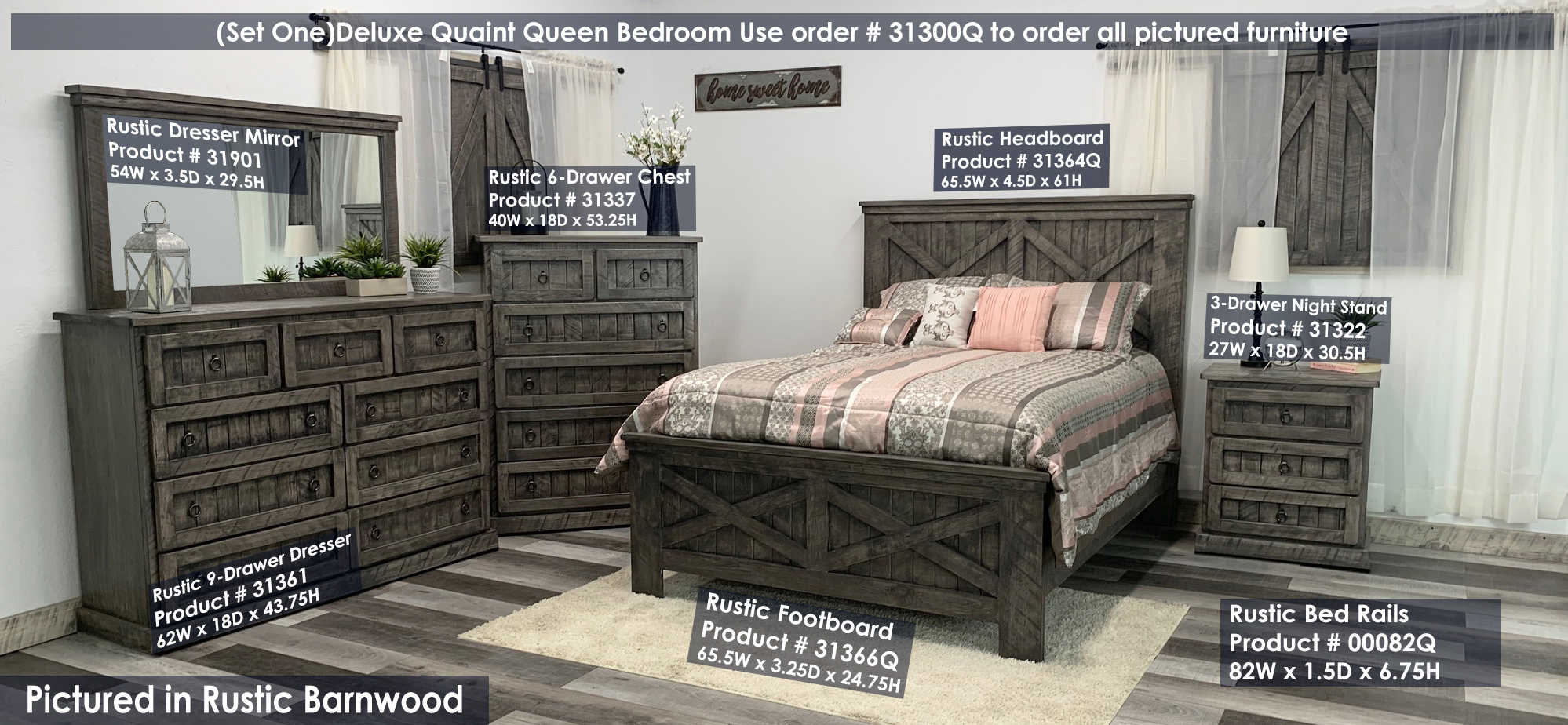 31300Q Pictured in Rustic Barnwood Wood You Furniture of Gainesville, Inc